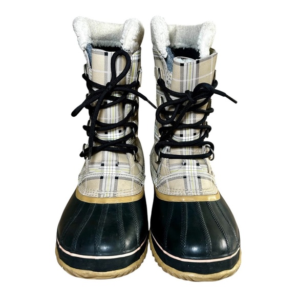 Sorel Women's Waterproof Plaid Rubber Winter Boots, Cream, Black, Size 10 - Picture 6 of 9